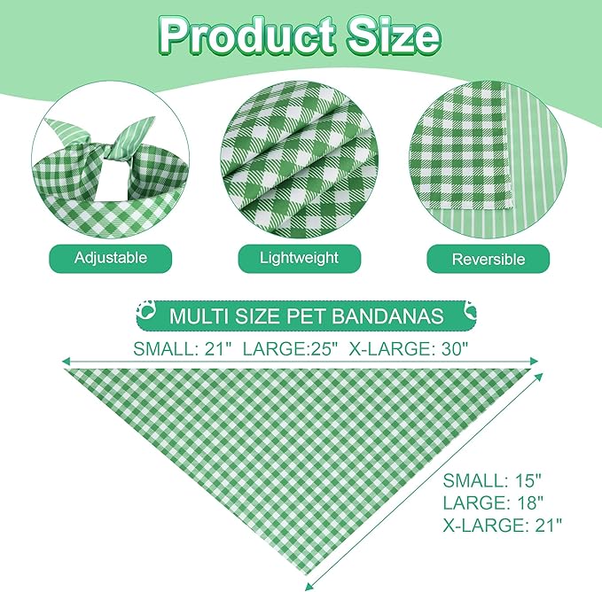Dog Bandana Green Large 1PCS, Summer Spring Scarf for Boy and Girl, Durable Triangle Reversible Bibs Handkerchief for Puppy Pet