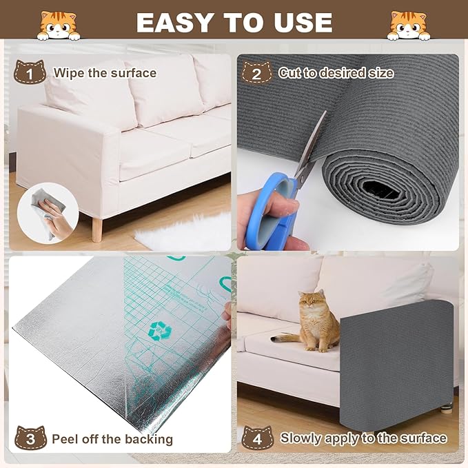 Cat Scratch Furniture Protector, 78.7"x15.8" Cat Scratching Mat, Trimmable Self-Adhesive Cats Claws Scratch Pads, DIY Carpet Mat Replacement for Cats Tree, Cats Wall Shelves, Dark Grey