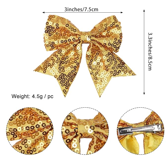 3-inch Sequined Bow Hair Clips For Baby Girls, Toddler, Kids and Young Women Birthday Party Wedding Christmas Occasions Pet Accessories Set of 2 (Pink)