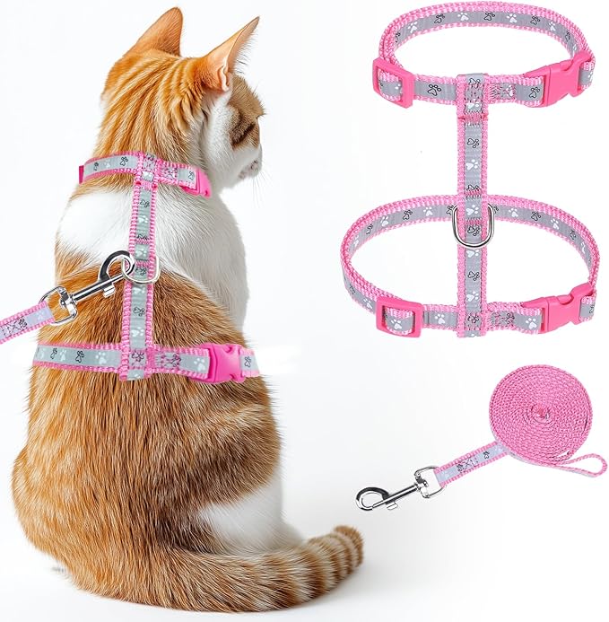 KOOLTAIL Cat Harness and Leash Set, Escape Proof Adjustable Kitten Harness for Walking Travel, Safe & Easy Control Outdoor, Lightweight Soft Pet Harness for Small Medium Large Cats, Pink