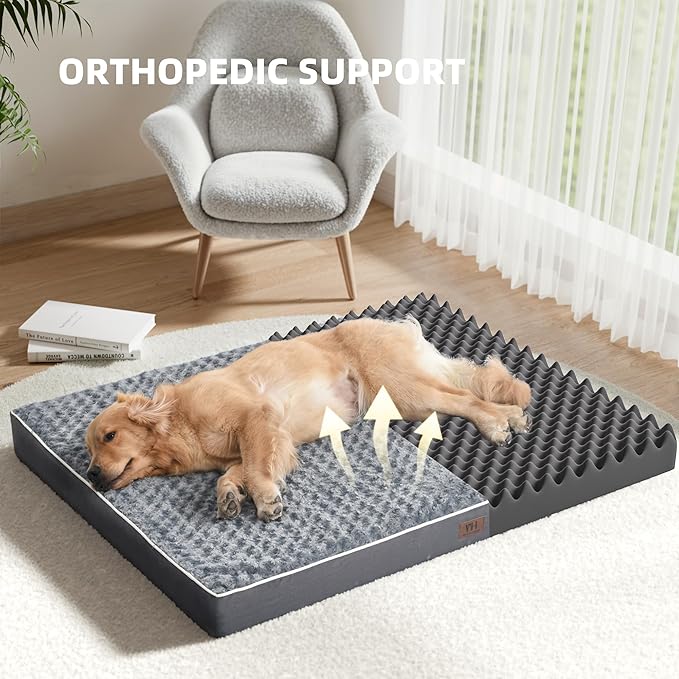 WESTERN HOME WH Medium Dog Bed for Medium Size Dogs, Orthopedic Pet Bed Waterproof Mattress with Removable Washable Cover, Thick Egg Crate Foam Dog Bed with Non-Slip Bottom