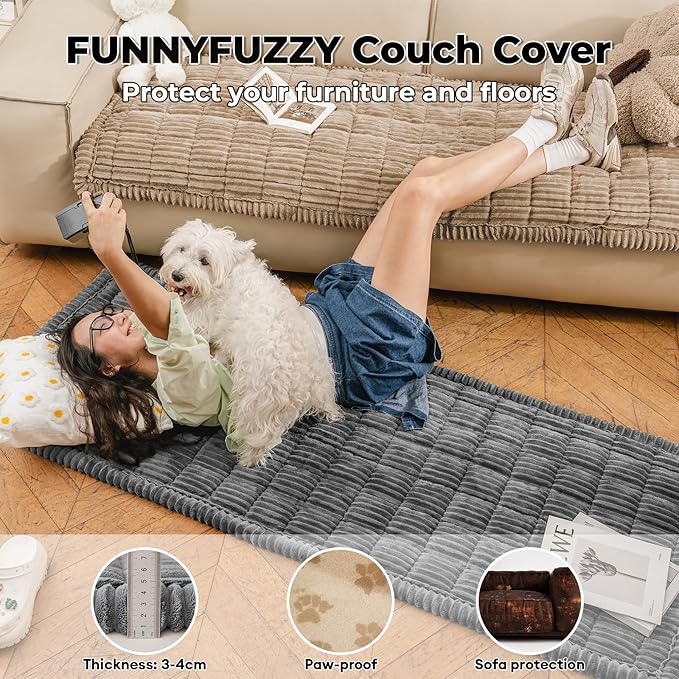 FUNNY FUZZY Pet Couch Covers for Sofa, Flannel Dog Couch Cover for Dogs Washable, Sofa Cover Furniture Protector Pet-Friendly Sofa Cover for Dogs & Kids (Dark Gray, 27.6"×59.1")
