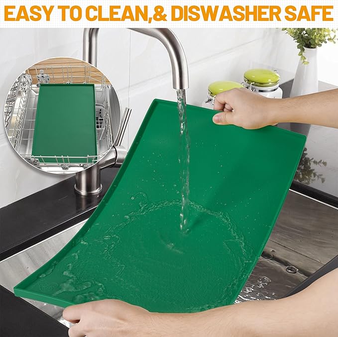 Hubulk Dog Feeding Mat,100% Waterproof Food Grade Silicone Pet Food and Water Bowl Placemat,Dishwasher, High Raised Edge to Prevent Spills,Nonslip Tray to Stop Messes on Floor（24"x16"x0.5",Hunter ）