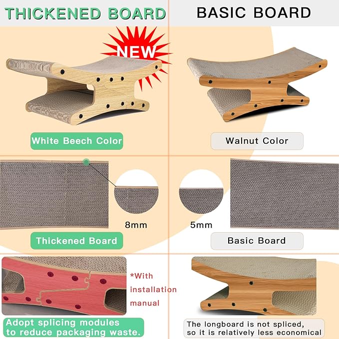 Reversible Cat Scratcher Bed, Large Scratching Board for Indoor Cats - Cardboard Pad & Durable Cat Scratcher Lounge Hammock Furniture, Natural Wood Color