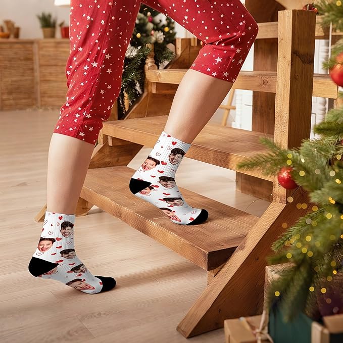 D-Story Custom Face Socks, Personalized Photo Picture on Socks, Unisex Athletic Crew Socks for Men Women