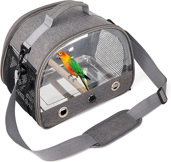 Bird Travel Carrier with Standing Perch, Lightweight Breathable Parrot Cage, Small Pet Carrier Bag with Shoulder Strap, Portable Bird Travel Cage with Stainless Steel