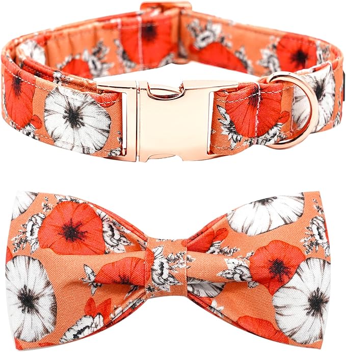 Fall Dog Collar, Pet Collar Bow Floral Pet Collar Girl Boy Holiday Collars Gift Bow Cute Soft Puppy Collars for X-Small