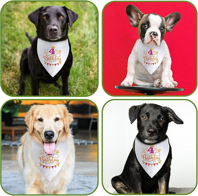 It's My 4th Birthday Dog Bandana Happy 4th Birthday Pet Triangle Scarf for Large Medium Small Dogs Four Years Old Gifts Photo Prop Pet Scarf Accessories Christmas Puppy Gifts