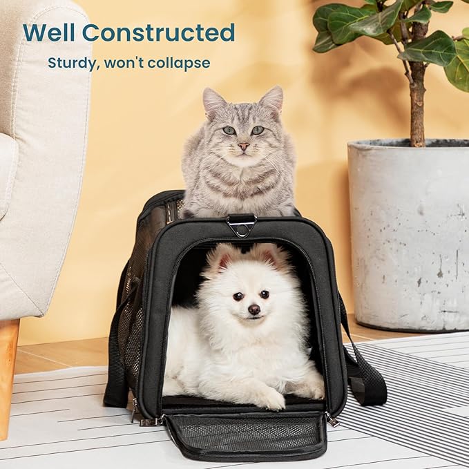 19 x 12 x 12 Large Cat Car Carrier – Roomy Escape-Proof Cat Car Seat for Safe Driving, Lockable Zippers & Safety Tether, Soft-Sided Travel Carrier for Road Trips & Vet Visits