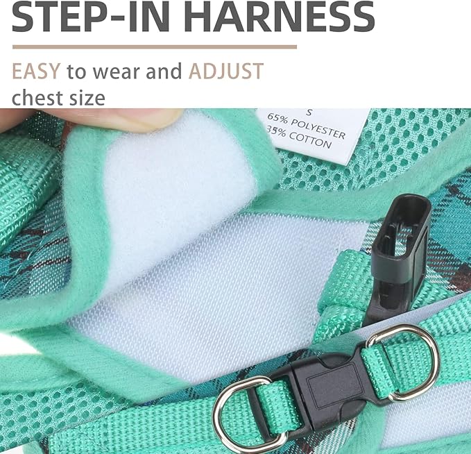 PUPTECK Adjustable Dog Harness Collar and Leash Set Step in No Pull Pet Harness for Small Medium Dogs Puppy and Cats Outdoor Walking Running, Soft Mesh Padded Reflective Vest Harnesses, Lake Green M