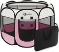 Pink Puppy Playpen for Middle Dog Cat, Dog Tent Crates Cage Indoor/Outdoor, Portable Pop Up Dog Kennel with Carrying Bag for Rabbits, (Pink, Medium)