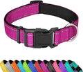 Reflective Dog Collar, Adjustable Soft Neoprene Padded Nylon Pet Collars with Buckle for Large Dogs, Rose Red,L