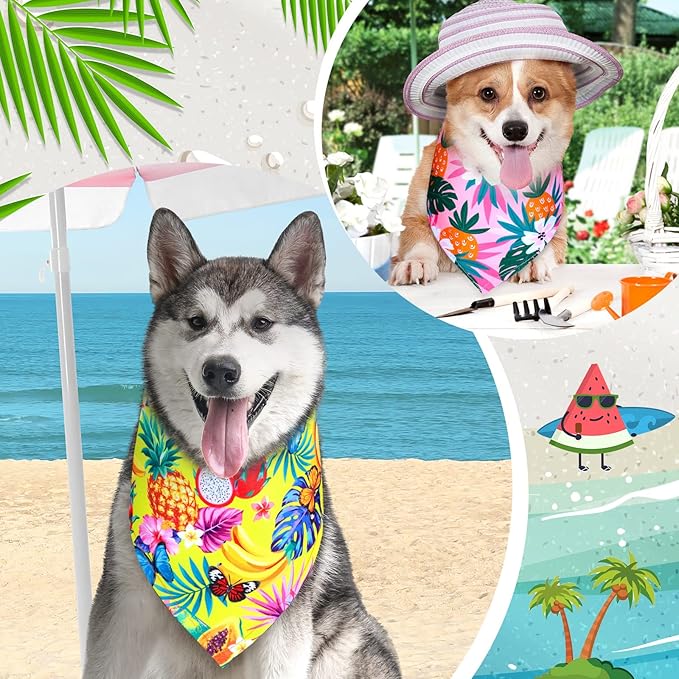 Eccliy 30 Pack Summer Fruit Dog Bandanas Bulk Soft Triangle Dog Scarfs Polyester Bandana Pet Costume Cute Scarf Bibs with Flowers Patterns for Small Medium Large