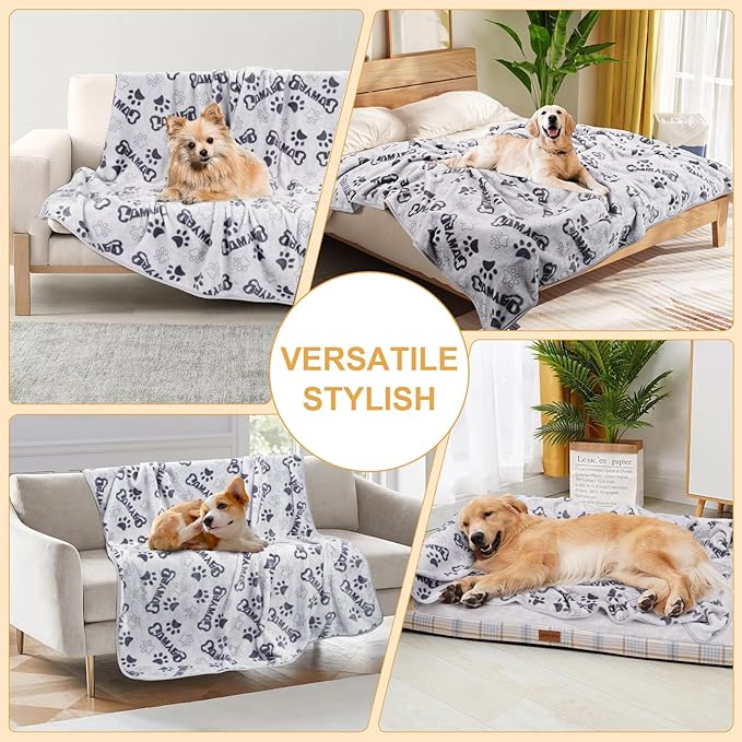 Soft Dog Blanket for Large Dogs - Fluffy Pet Blanket for Cats & Puppy, Reversible Paw Print Design Throw Blanket for Bed, Couch, or Travel - 41x31 Inch, Gray