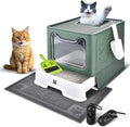 Cat Litter Box with Litter Mat, Foldable Extra Large Free in and Out/One-Way with Lid, Drawer Type Enclosed Kitty Litter Box,Odor Control Anti-Splashing Easy Cleaning (Green)
