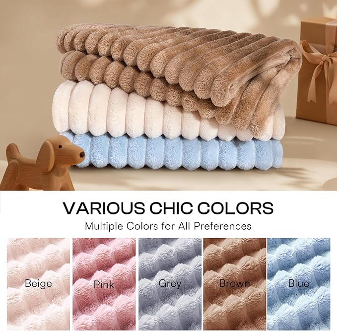LINENLUX 1 Pack 3 Soft Dog Blanket Washable Warm Fleece Cat Blankets for Pet Puppy Fluffy Calming Flannel Brown/White/Blue Large