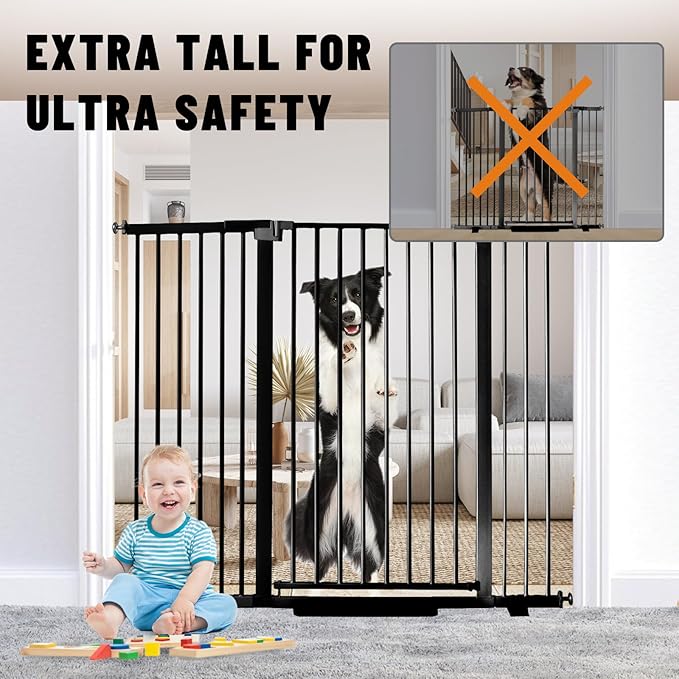 41" Tall Safety Pet Gate,Adjustable 29.92"-49.21" Wide,No Drilling Pressure Mount Kit,Auto Close Cat Gate Suitable for Stairs,Doorways (Black, 29.92"-49.21")