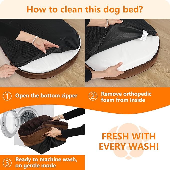 Dwanton Orthopedic Dog Bed for Large Dogs with Gel Memory Foam, Waterproof Dog Sofa, Washable Pet Bed with Four Sided Bolster Cushion, Removable Cover & Non-Slip Bottom, 42", Brown
