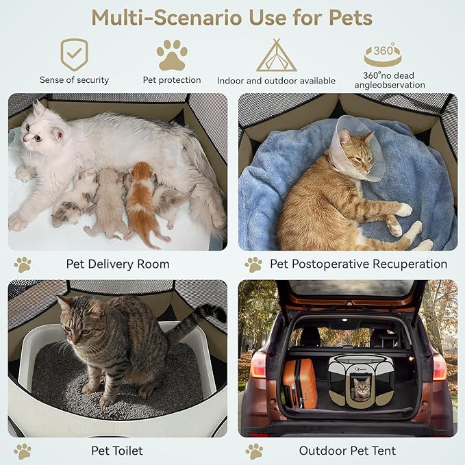 Dog Cat Playpen, Small Puppy Pet Playpen, Dog Crate Tent Cage Indoor/Outdoor, Portable Pop Up Dogs Kennel Playpen with Carrying Case for Dogs/Cats/Rabbits(Khaki, Small)