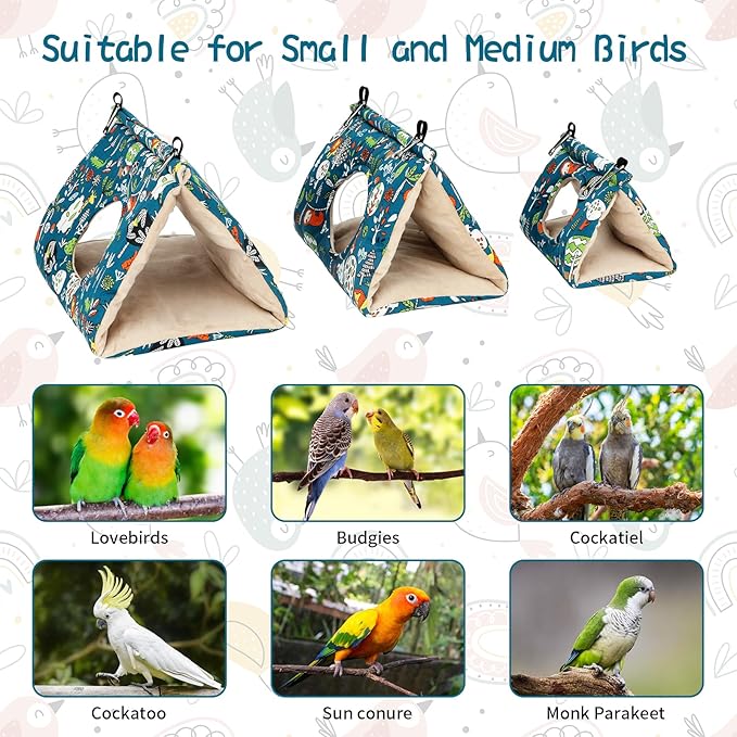 Rypet Winter Warm Bird Nest House - Hanging Hammock Velvet Shed Hut Cage Plush Fluffy Birds Hideaway Sleeping Bed Fuzzy for Parrot Parakeet Cockatiels Budgies Lovebird Small（Blue）