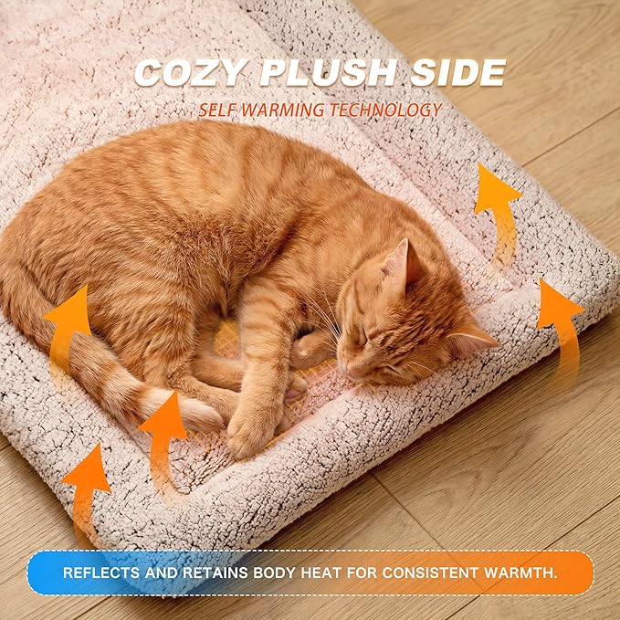 Self Warming Cat Bed, Reversible Warming Cooling Cat Bed, Winter Warm Cats Pad & Summer Cooling Cats Mat, Soft Pet Mat for Kitty & Small Dogs, Perfect for Crates, Kennels, Beds, Sofas, Gray, 18"x24"