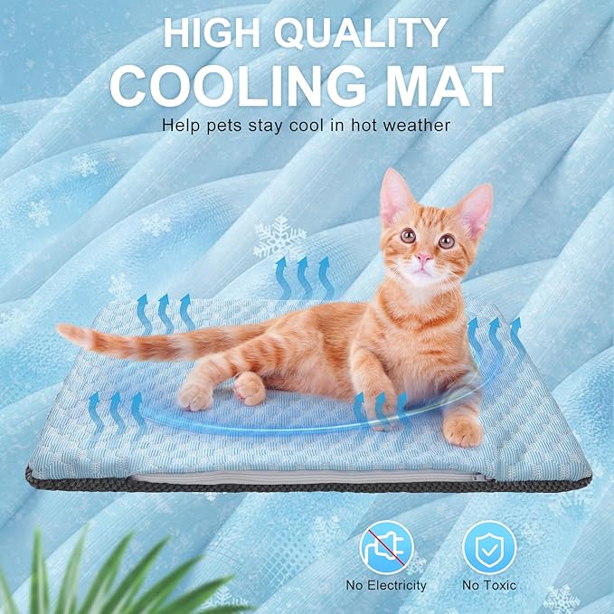 BEAUTYZOO Cooling Mat for Cats & Dogs -20" X 12" Ice Silk Cat Cooling Mat, Dual Sided Cool Pad for Crate Kennel, Indoor Kitten Cool Sleeping Bed for Summer, Arc-Chill Cool Fiber Q-MAX >0.45 Washable