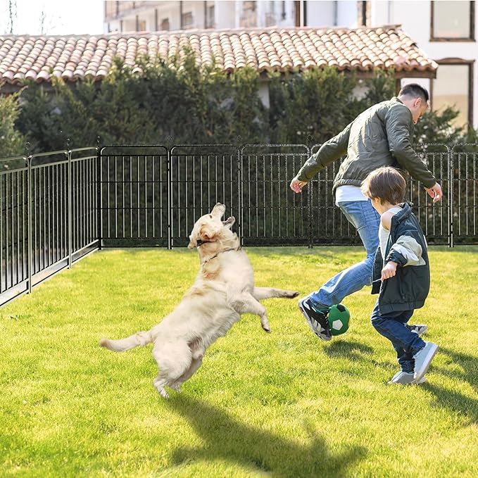 Dog Fence Outdoor 16 Piece Panels 32" Height, Square Steel Pipe with Reinforced Crossbars, Anti-Rust Heavy Duty Dog Playpen with Doors Portable for Yard RV Camping, Total 36FT, 103 Sq.ft, Snowy Black
