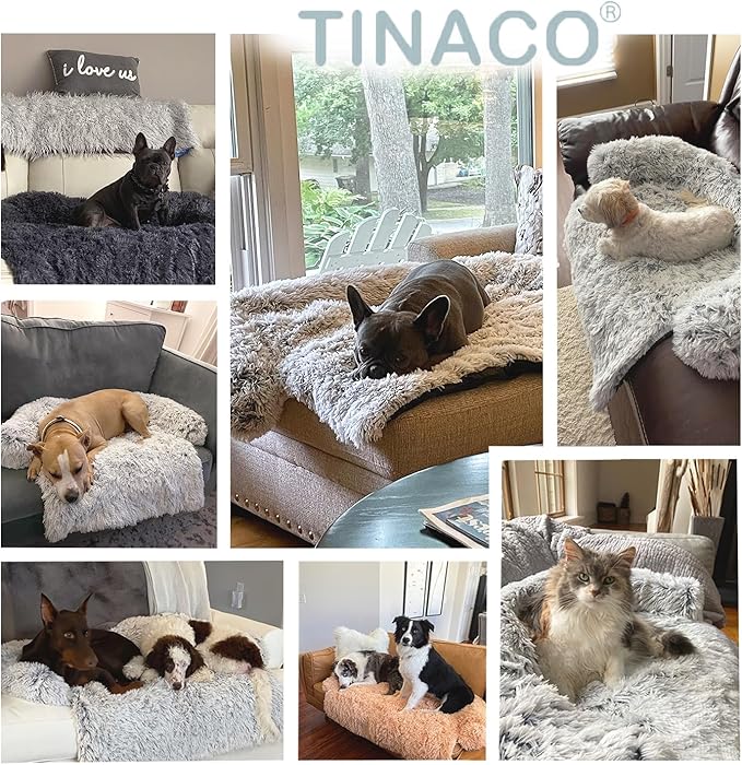 Calming Dogs/Cats Bed Mats, Dog Pad Washable Removable Couch Cover, Plush Long Fur Mat for Pets, Waterproof Lining, Perfect for Small, Medium and Large Dogs and Cats (Navy Blue, 34"x30")