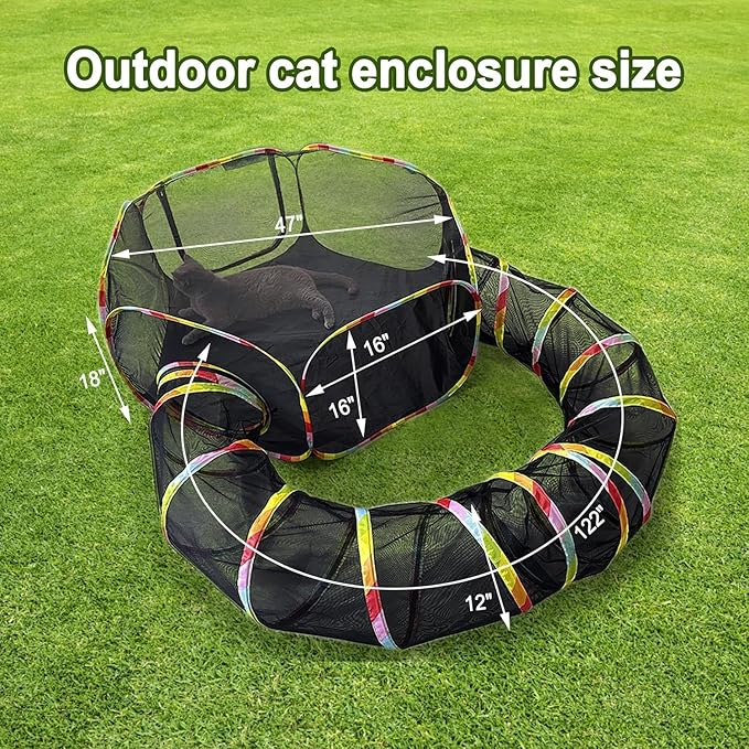 Outdoor Cat Enclosure, Portable Cat Tents for Outside with Storage Bag, Outside Cat Playpen Pet Enclosure with Toy Ball, Cat Tunnel Outdoor Playground for Cats & Small Animals
