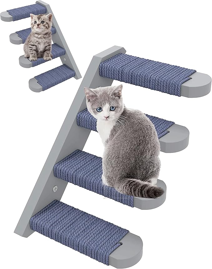 Skywin Cat Wall Steps, 2 Pack Wooden Color Solid Rubber Cat Stairs for Wall, Great for Scratching and Climbing, Easy to Install