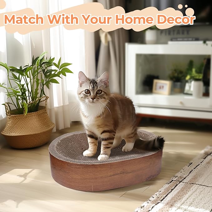 ComSaf Cat Scratcher Bed, Durable Cat Scratching Board, Oval Cat Scratch Pad, Corrugated Cardboard Cat Scratcher Bed for Indoor Cats to Lounge, Protecting Furniture, Bowl Shape