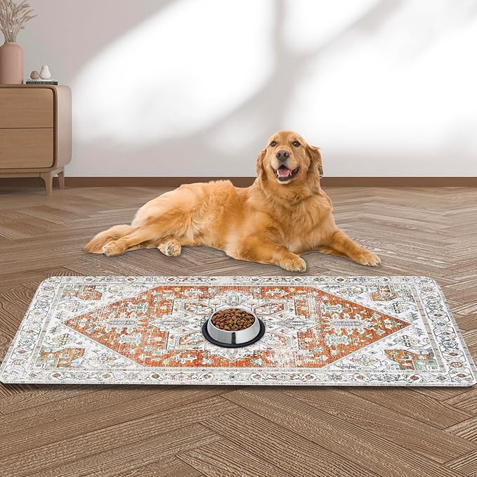 Large Pet Feeding Mat, 39.4"x31.5" Absorbent Quick Dry Dog Mat for Food and Water Bowl, Non Skid Cat Bowl Mat, No Stains Quick Dry for Pet Water Dispenser Pet Supplies for Messy Drinkers