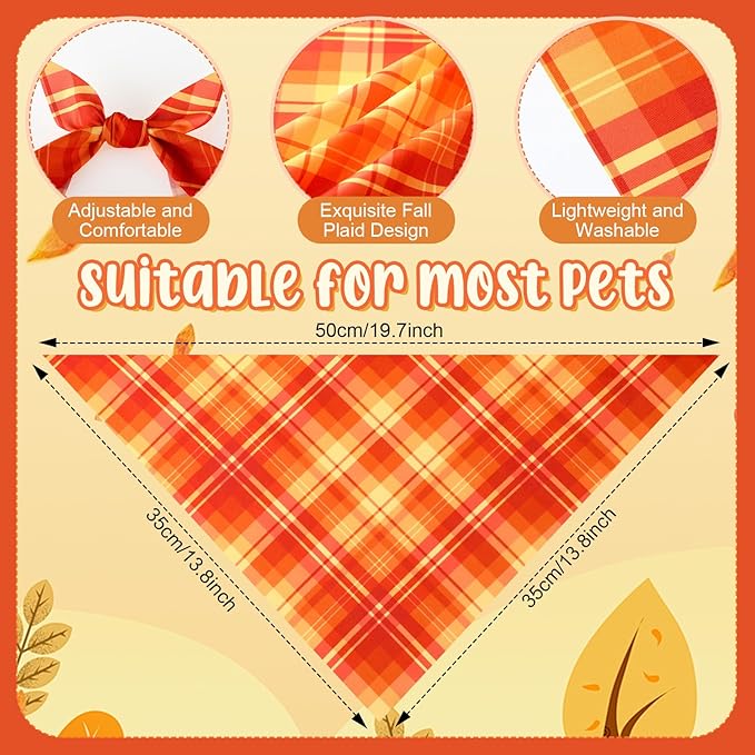 Abbylike 50 Pcs Orange Plaid Dog Bandanas Bulk Check Pattern Bandanas for Dogs Triangle Kerchief Bib Scarf Set for Pet Party Costume Photo Props Accessories Pet Shops, 25 Styles(19.7 x 13.8 x 13.8)