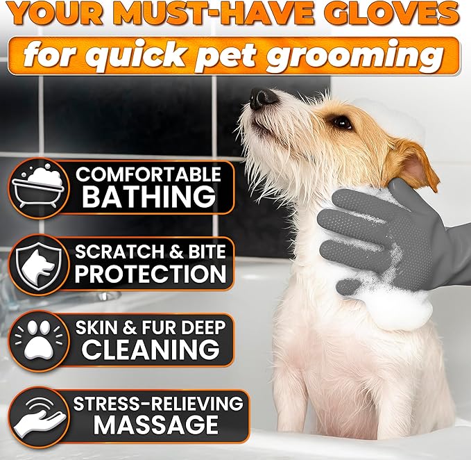 Cat & Dog Washing Gloves for Bathing – 2-in-1 Design Dog Scrubbing Gloves for Grooming, Massaging, and Paw Cleaning