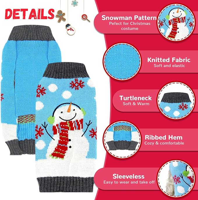 Pet Christmas Dog Sweaters Cute Animal Snowman Printed Puppy Xmas Costumes Winter Warm Turtleneck Jumpers Puppy Knitted Clothes Cat Outfits (XXL, Blue Snowman)