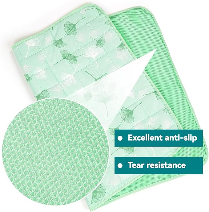 SUPRIY Pet Cooling Mat for Dogs & Cats - Qmax 0.4 Waterproof Cooling Pad, Summer Heat Relief Mat with Japanese Polyester Tech, 3 Sizes Indoor/Outdoor Use (27.5 * 38.5, Green Ginkgo Leaves)
