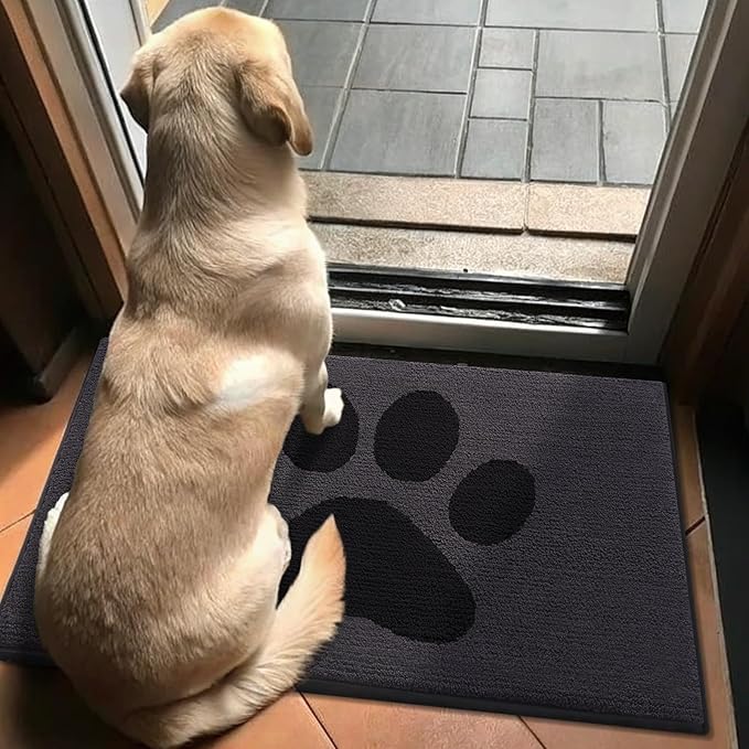 Buganda Dog Door Mat for Muddy Paws, Absorbent Dirt Trapper Non Slip Indoor Doormats, Washable Low-Profile Mat for Mud Dogs, Entryway Carpet for Inside Floor (47x32 Inches, Black)
