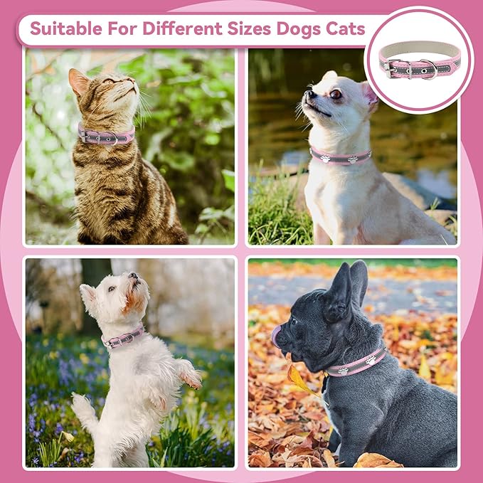 PETCARE Reflective Dog Collar with Cute Paw Rivet Studded Funny Soft PU Leather Adjustable Puppy Dog Collars for Small Medium Large Dogs Cats (Pink,X-Large)