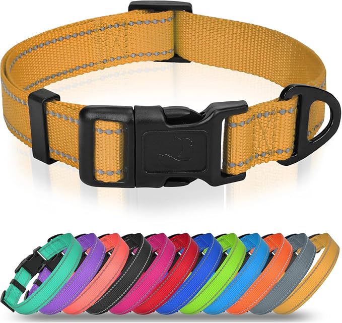 Joytale Small Dog Collar, Reflective and Adjustable Nylon Collar with Quick-Release Buckle, Lightweight No-Choke Design for Small Dogs, Khaki, 3/4" Width