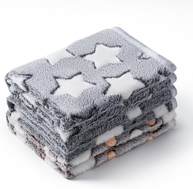 1 Pack 3 Blankets Super Soft Fluffy Premium Fleece Pet Blanket Flannel Paw Printed Throw for Dog Puppy Cat (Large 41x31'', Star, Bone, Love)