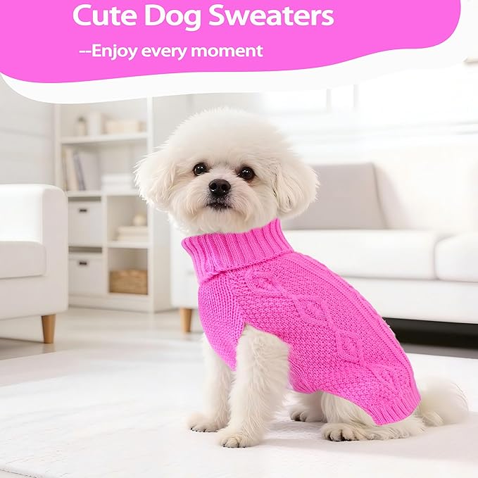 Dog Sweaters Small Dog Clothes Winter Turtleneck Puppy Sweater Warm Pet Cat Sweater Doggy Pullover Outfit with Twisted Design XS~XL(Pink, Large)