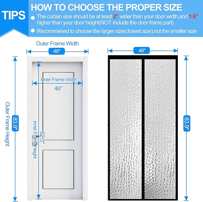 RELIANCER Magnetic Thermal Insulated Door Curtain,Waterproof EVA Door Cover,Fit Doors Size Up to 46"x82",Temperature Protection Insulated Doorway Curtain Partition,Patio Self-Closing Doors Net Screen