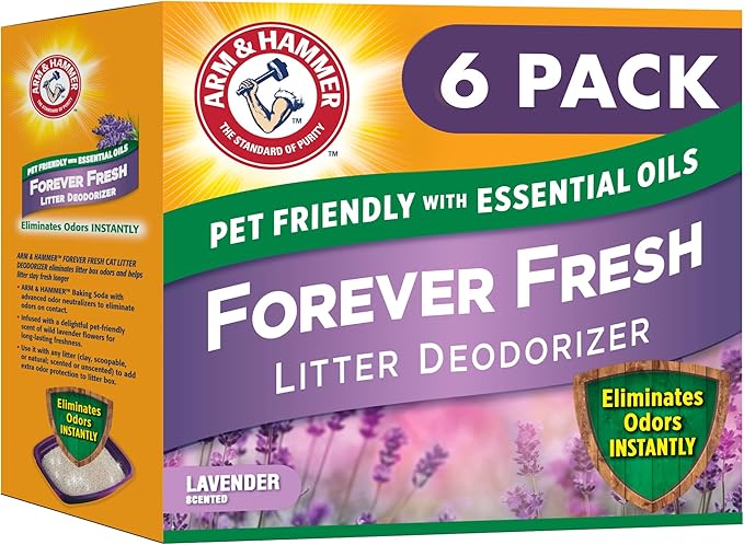 Arm & Hammer Forever Fresh Cat Litter Deodorizer, Wild Lavender, Essential Oils, Baking Soda Odor Neutralizer, 30 oz. Pack of 6 (Packaging May Vary)