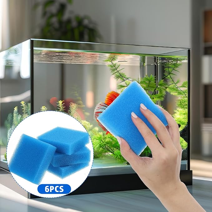6 Pack Aquarium Sponge Fish Tank Scrubber for Glass Fish Tank Cleaning Sponge Aquarium Cleaning Sponges Cleaner Tools Algae Scrubber for Fishes Tanks Wall Cleaners (Blue)