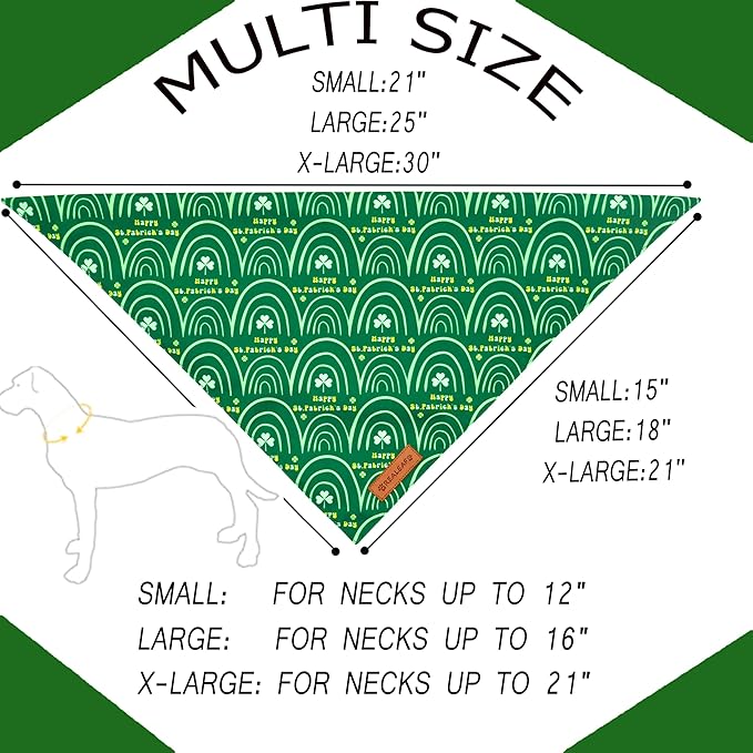 Realeaf St. Patrick's Day Dog Bandanas 2 Pack, Reversible Green Dog Scarf for Boy and Girl, Premium Durable Fabric, Holiday Bandana for Large and Extra Large Dogs Pets (X-Large)