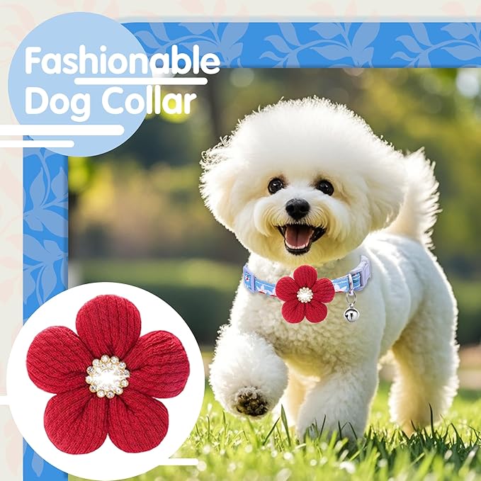 Medium Dog Collar with Flower, Dog Collars for Medium Dogs Collar for Girl Cute Dog Collar with Bell, Adjustable Length