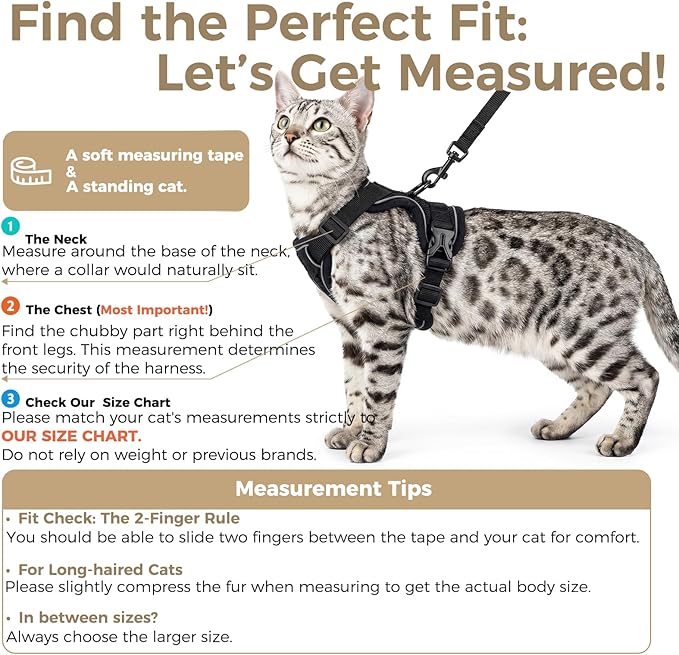 Cat Harness and Leash Set Escape Proof Tactical Extra Large Kitten Harness Emotional Support Cat Vest, Black, XL
