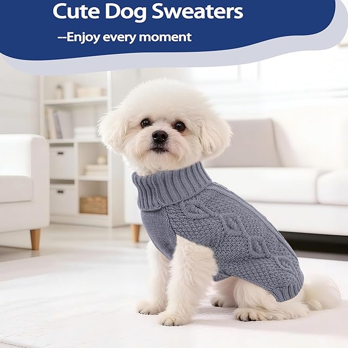 Dog Sweaters Small Dog Clothes Winter Turtleneck Puppy Sweater Warm Pet Cat Sweater Doggy Pullover Outfit with Twisted Design XS~XL(Grey, Large)