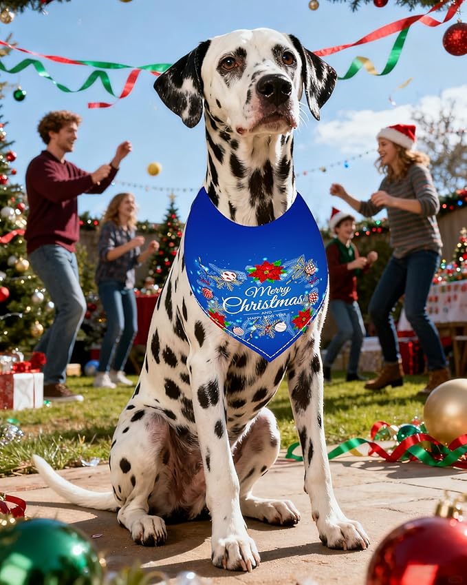 PET SHOW 50 Pack Christmas Big Dog Bandanas Bulk XL Washable Happy New Year Triangle Bibs for Medium Large Dogs Girl Boy Xmas Kerchief Set Pet Scarves Holiday Grooming Accessories