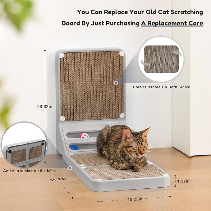 Cat Scratching Post Cat Scratching Board,2-in1 L Shaped Cats Cardboard Scratcher with Box, Kitten Scratcher Ball Wall Scratchers Pad for Indoor Cats Grey
